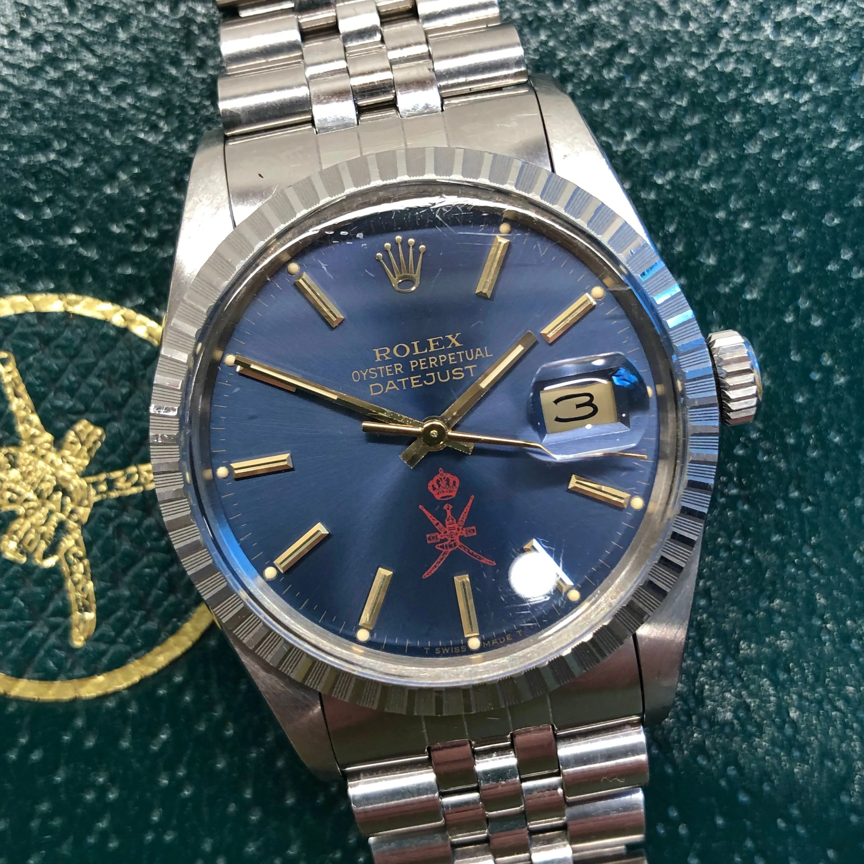 1986 Rolex Datejust 16030 Red Khanjar Sultan of Oman Blue Dial Automatic Wristwatch with Original Box