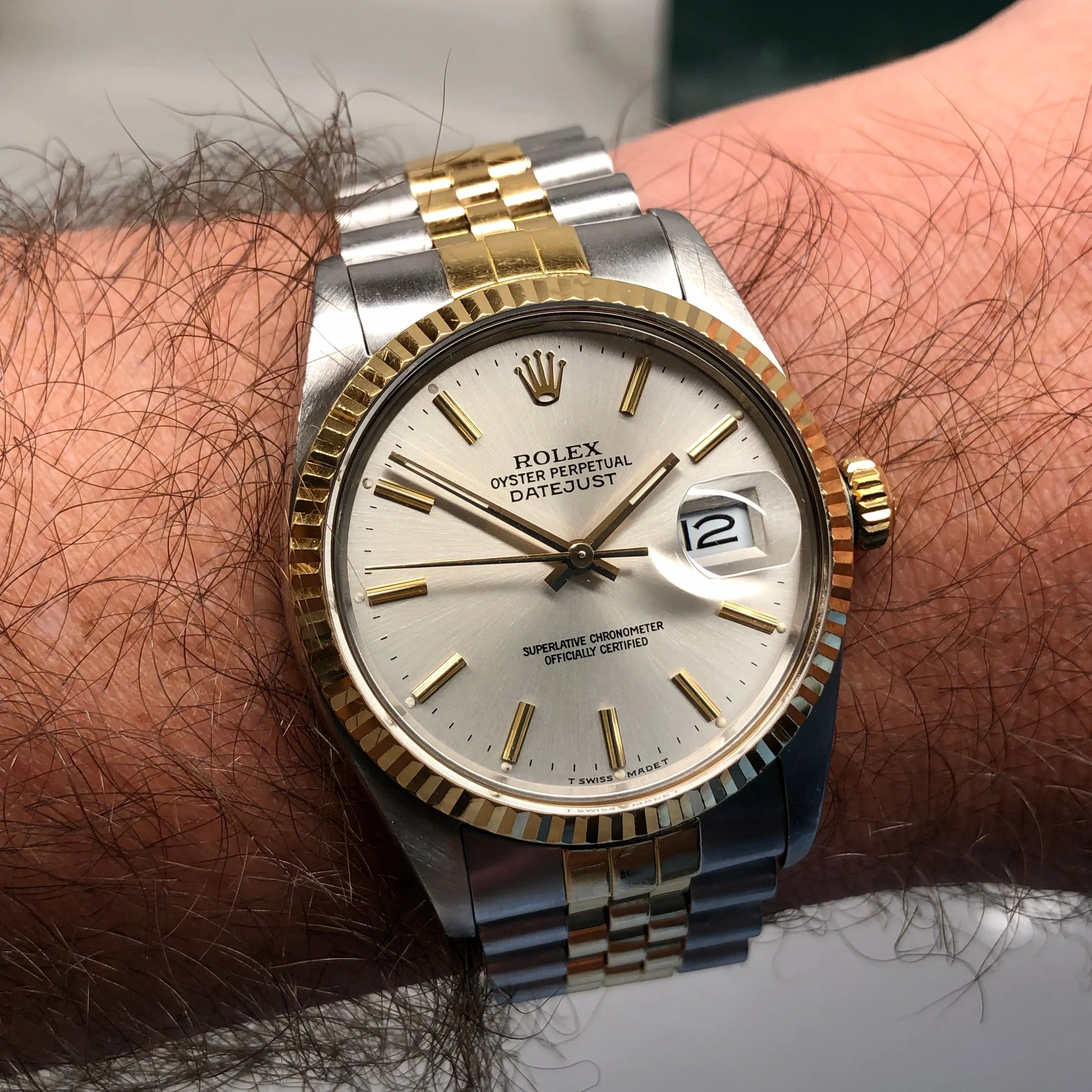 1987 Rolex Datejust 16013 Silver Stick Dial Two Tone Jubilee Automatic Wristwatch