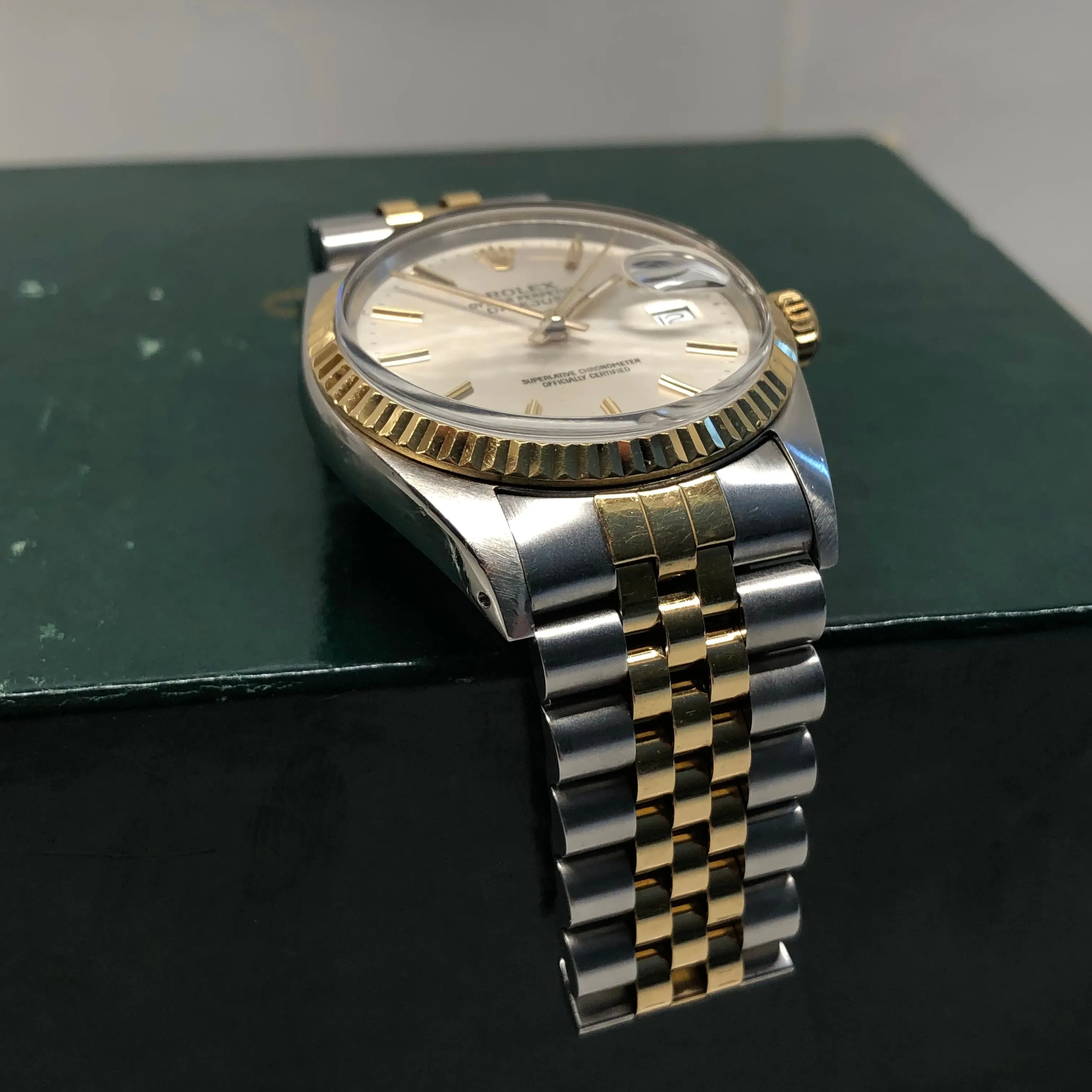 1987 Rolex Datejust 16013 Silver Stick Dial Two Tone Jubilee Automatic Wristwatch