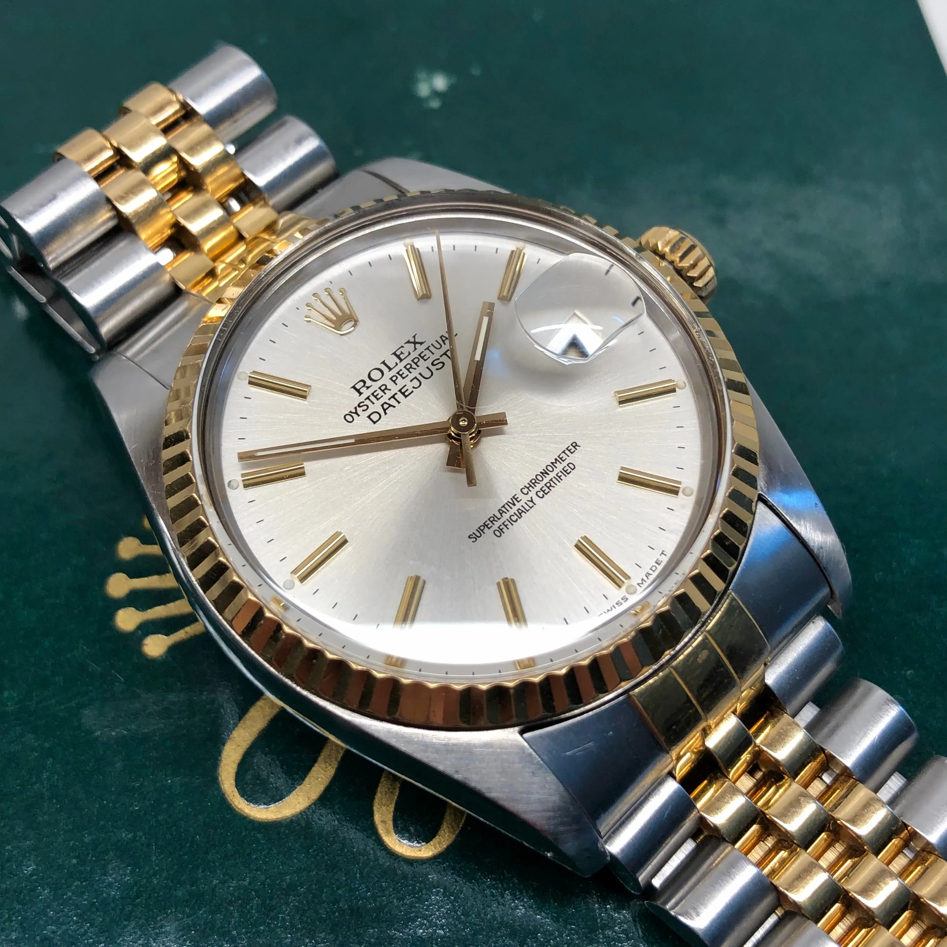 1987 Rolex Datejust 16013 Silver Stick Dial Two Tone Jubilee Automatic Wristwatch