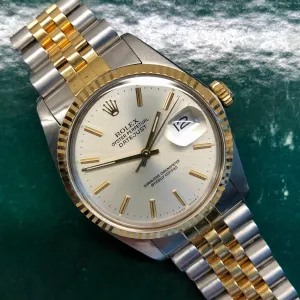 1987 Rolex Datejust 16013 Silver Stick Dial Two Tone Jubilee Automatic Wristwatch