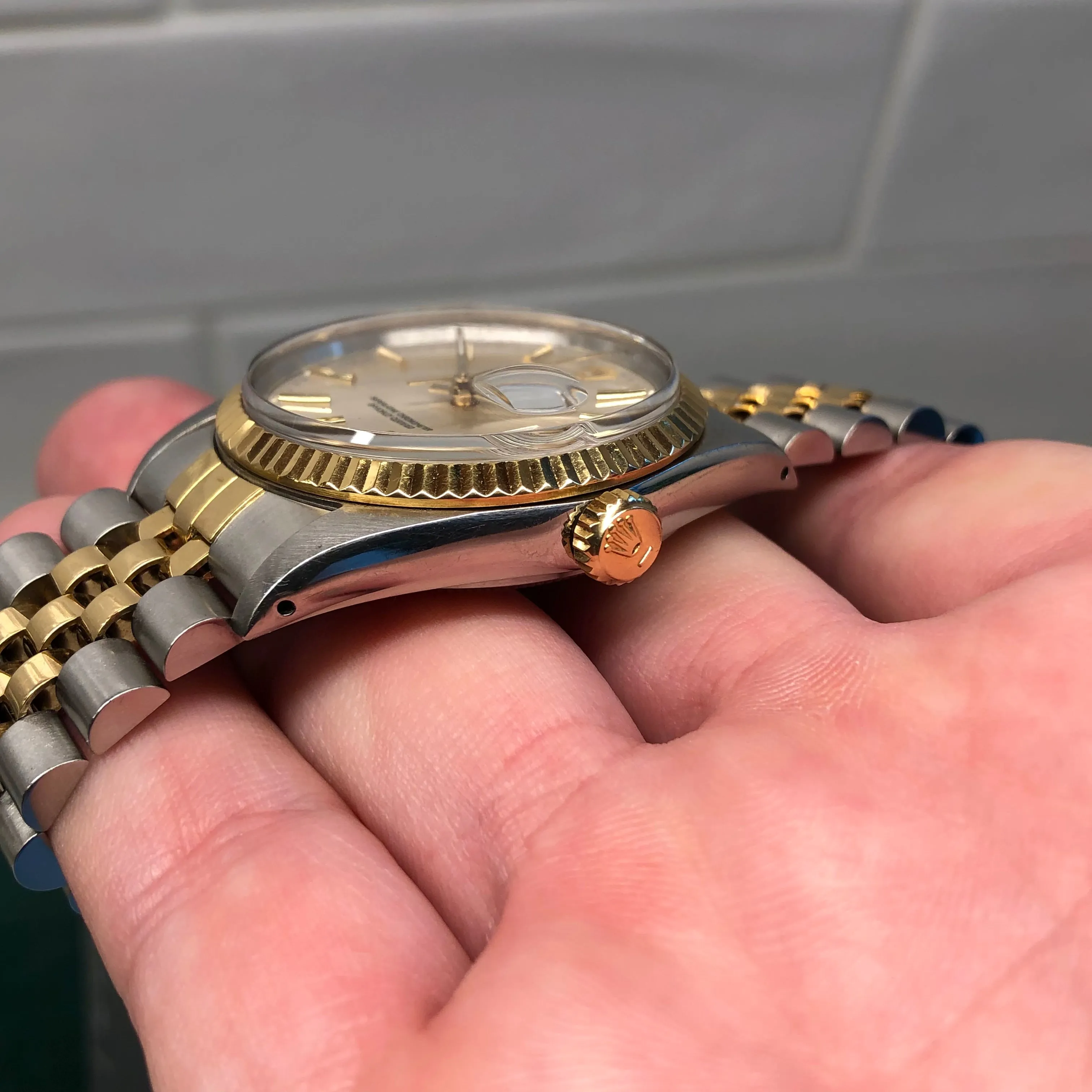 1987 Rolex Datejust 16013 Silver Stick Dial Two Tone Jubilee Automatic Wristwatch