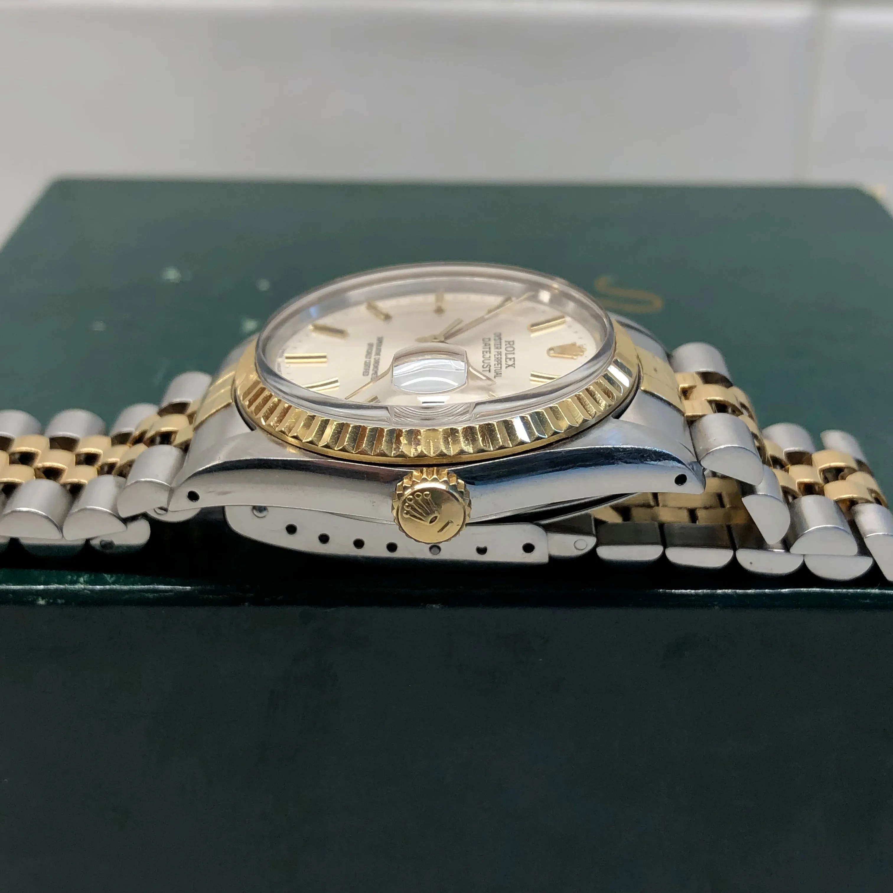 1987 Rolex Datejust 16013 Silver Stick Dial Two Tone Jubilee Automatic Wristwatch
