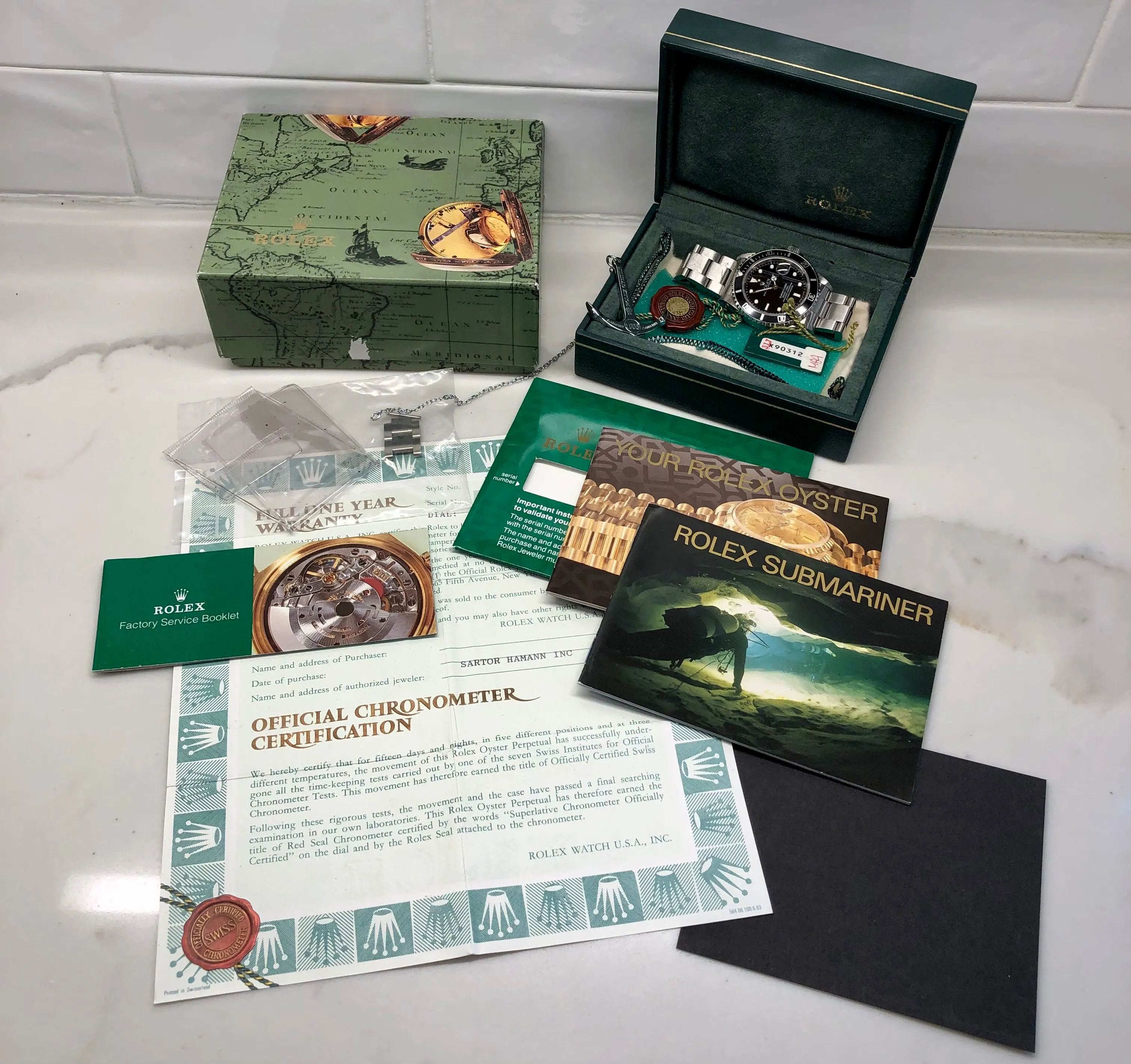 1991 Rolex Submariner Date 16610 Tritium Steel Wristwatch with Box and Papers