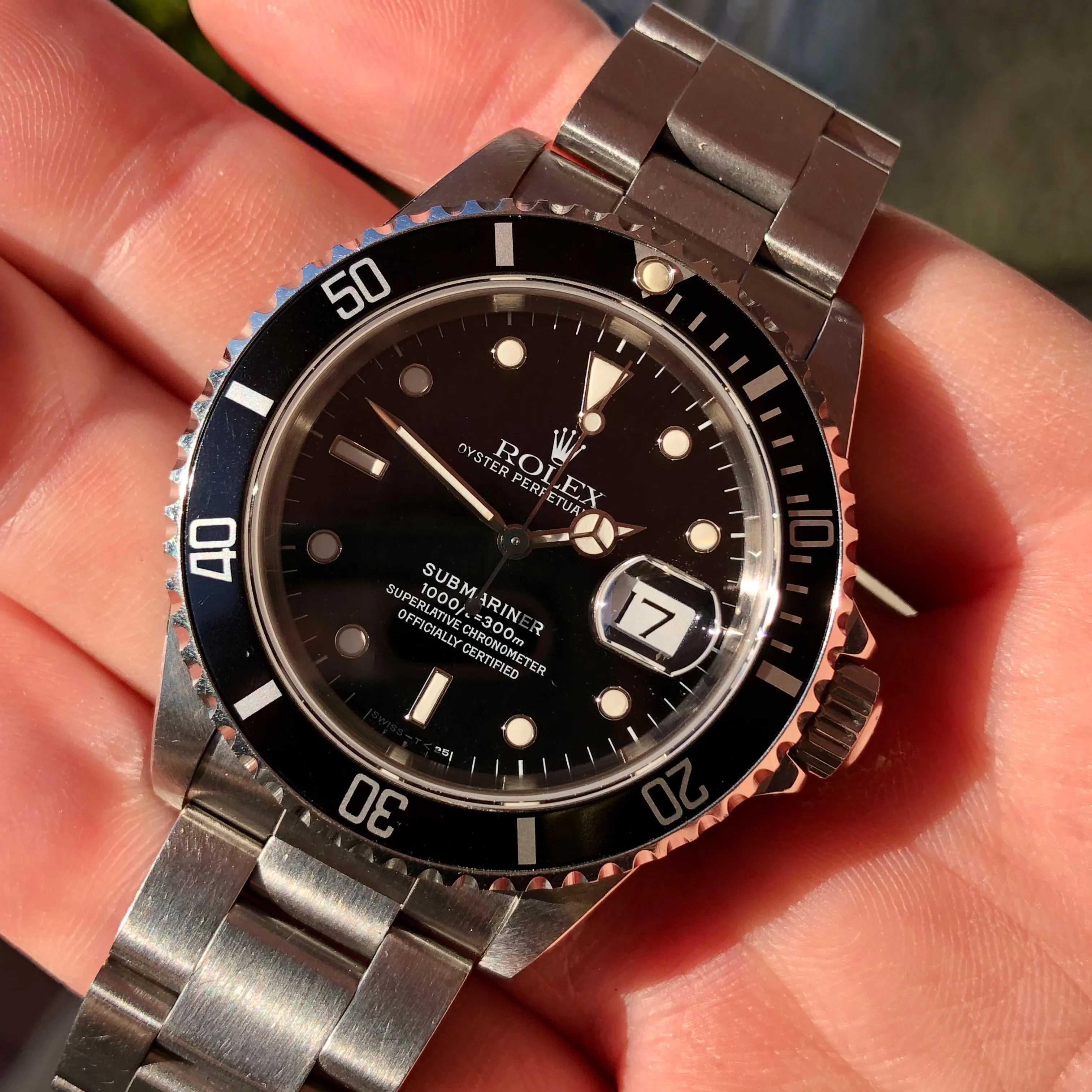 1991 Rolex Submariner Date 16610 Tritium Steel Wristwatch with Box and Papers
