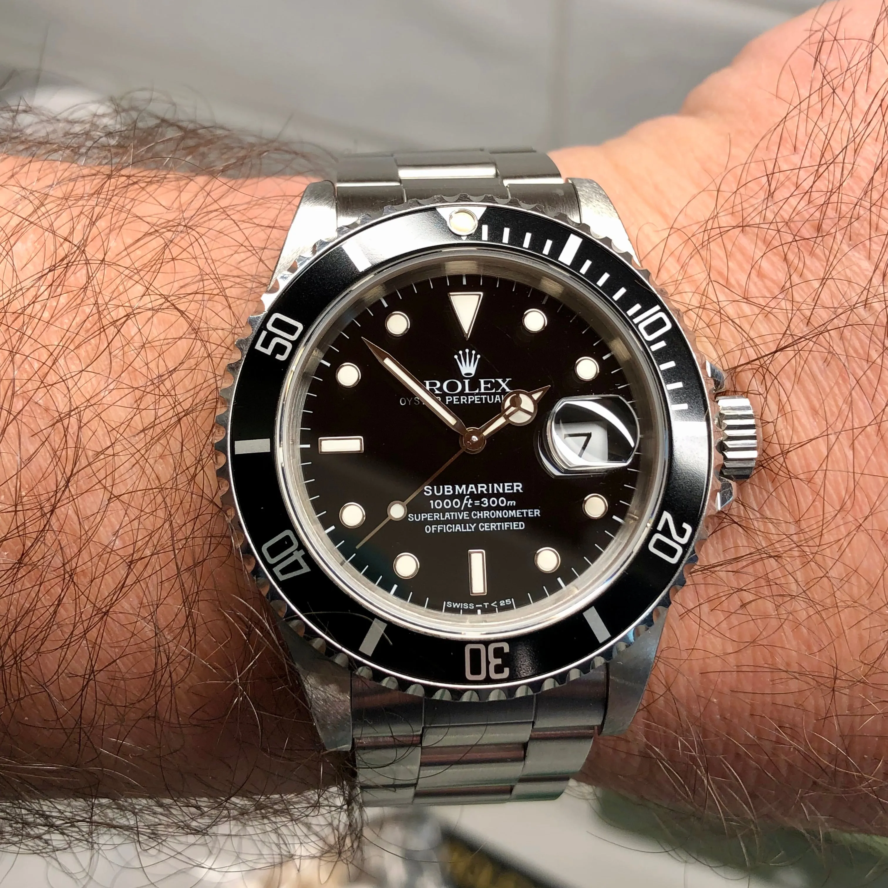 1991 Rolex Submariner Date 16610 Tritium Steel Wristwatch with Box and Papers