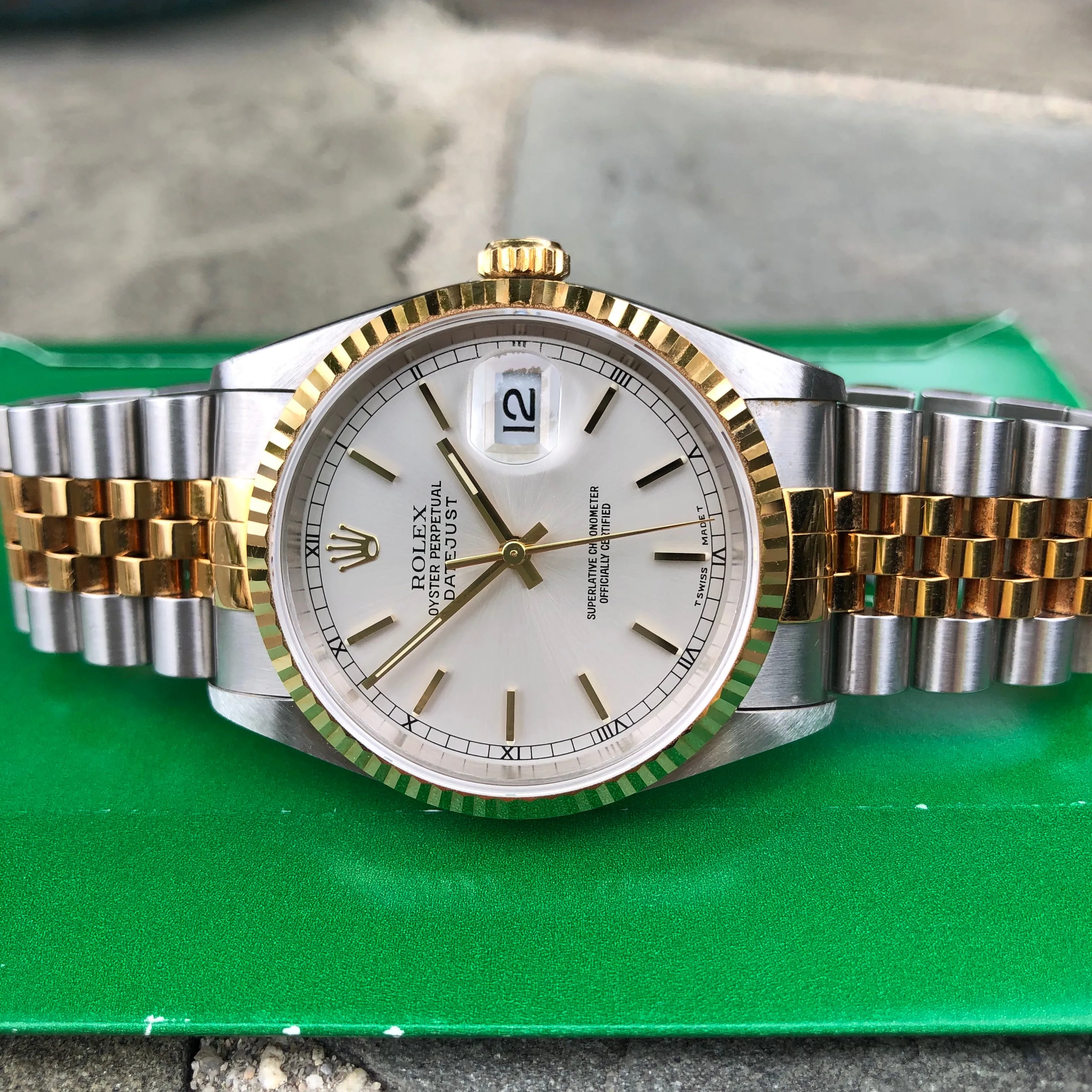 1995 Rolex Datejust 16233 Silver Steel Gold Two Tone Jubilee Automatic Wristwatch Box Papers