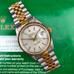 1995 Rolex Datejust 16233 Silver Steel Gold Two Tone Jubilee Automatic Wristwatch Box Papers