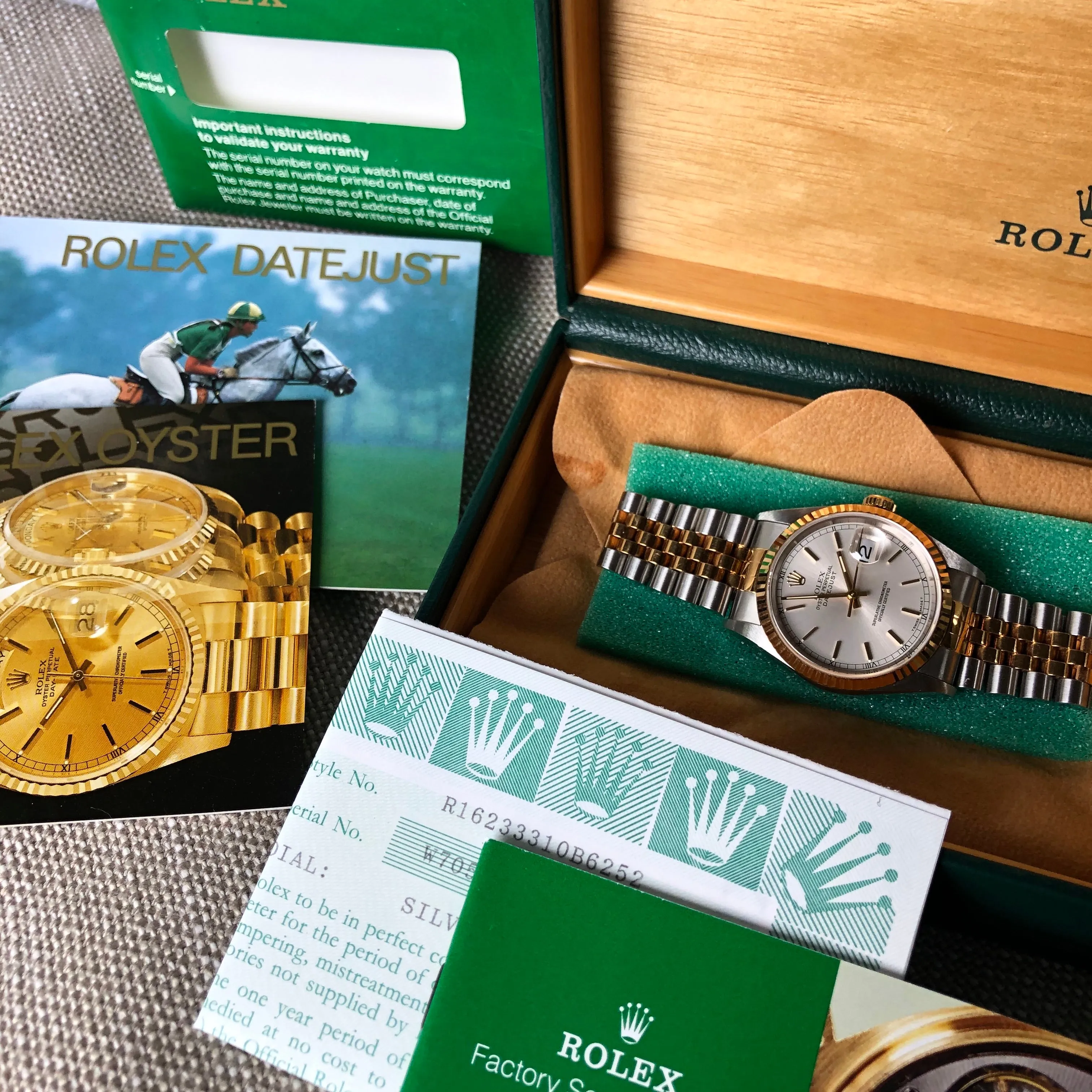 1995 Rolex Datejust 16233 Silver Steel Gold Two Tone Jubilee Automatic Wristwatch Box Papers