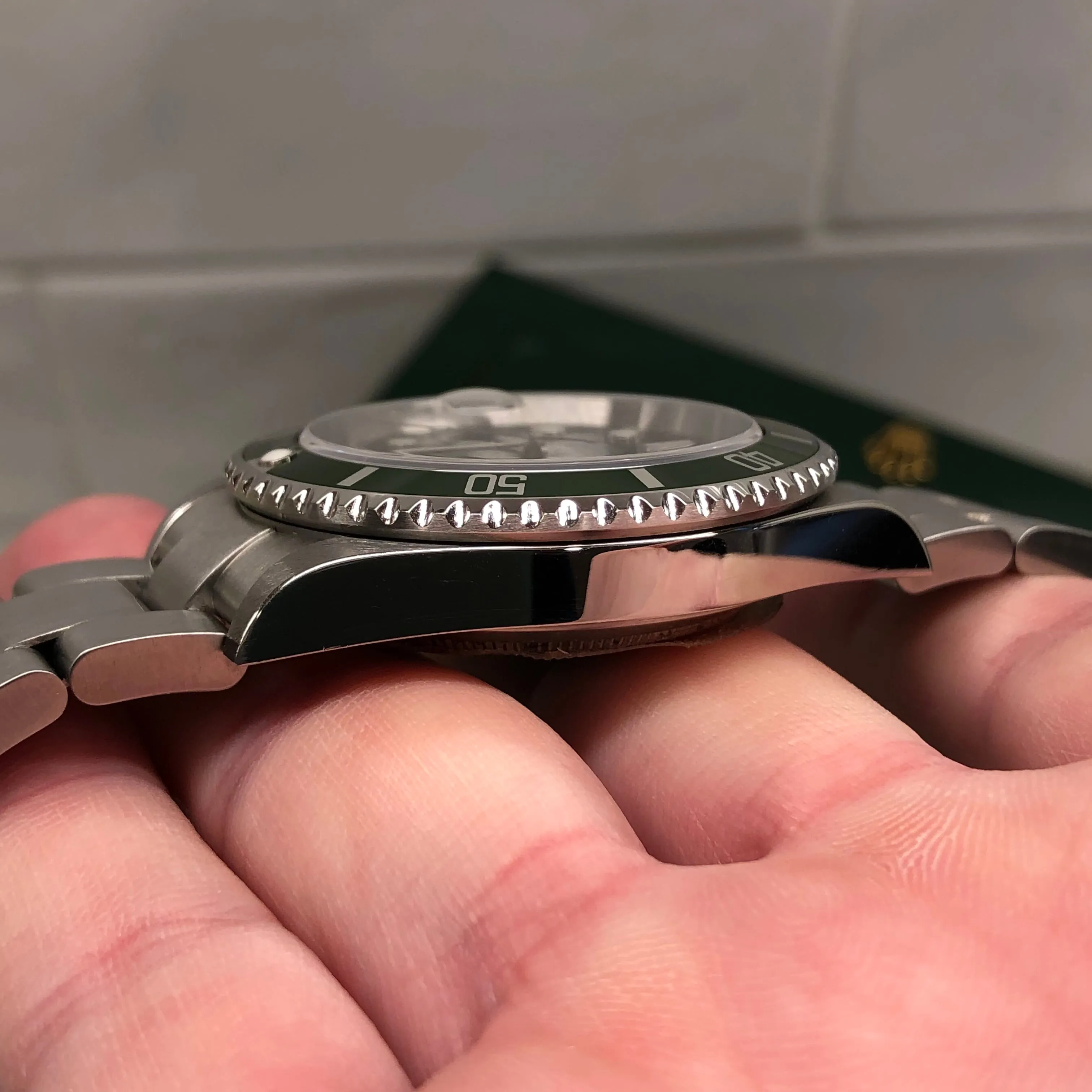 2004 Rolex Submariner 16610LV Kermit Flat Four Green Bezel 50th Anniversary Wristwatch with Box and Papers