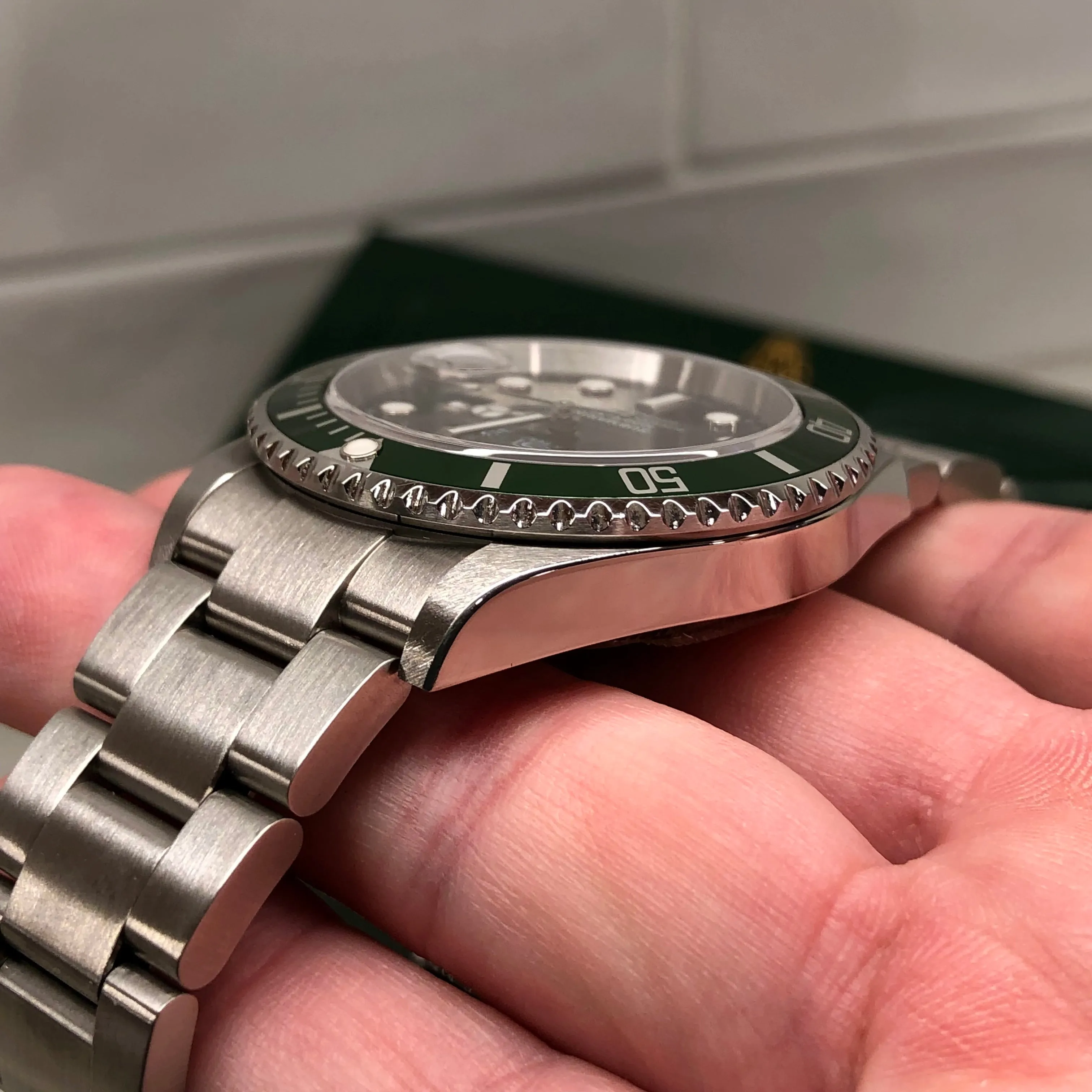 2004 Rolex Submariner 16610LV Kermit Flat Four Green Bezel 50th Anniversary Wristwatch with Box and Papers