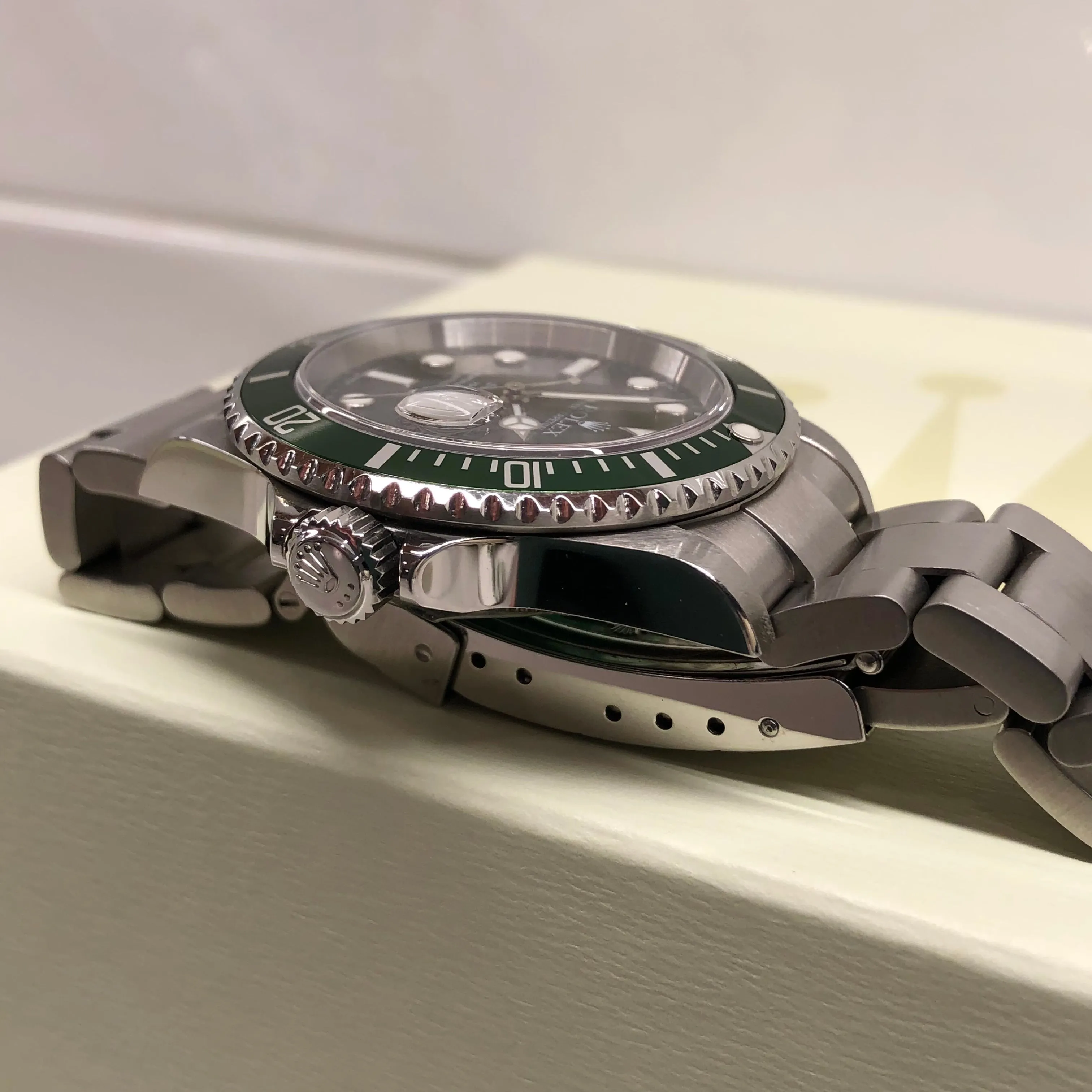 2004 Rolex Submariner 16610LV Kermit Flat Four Green Bezel 50th Anniversary Wristwatch with Box and Papers