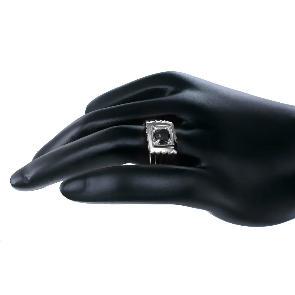 3/4 cttw Black Solitaire Diamond Engagement Ring in Sterling Silver