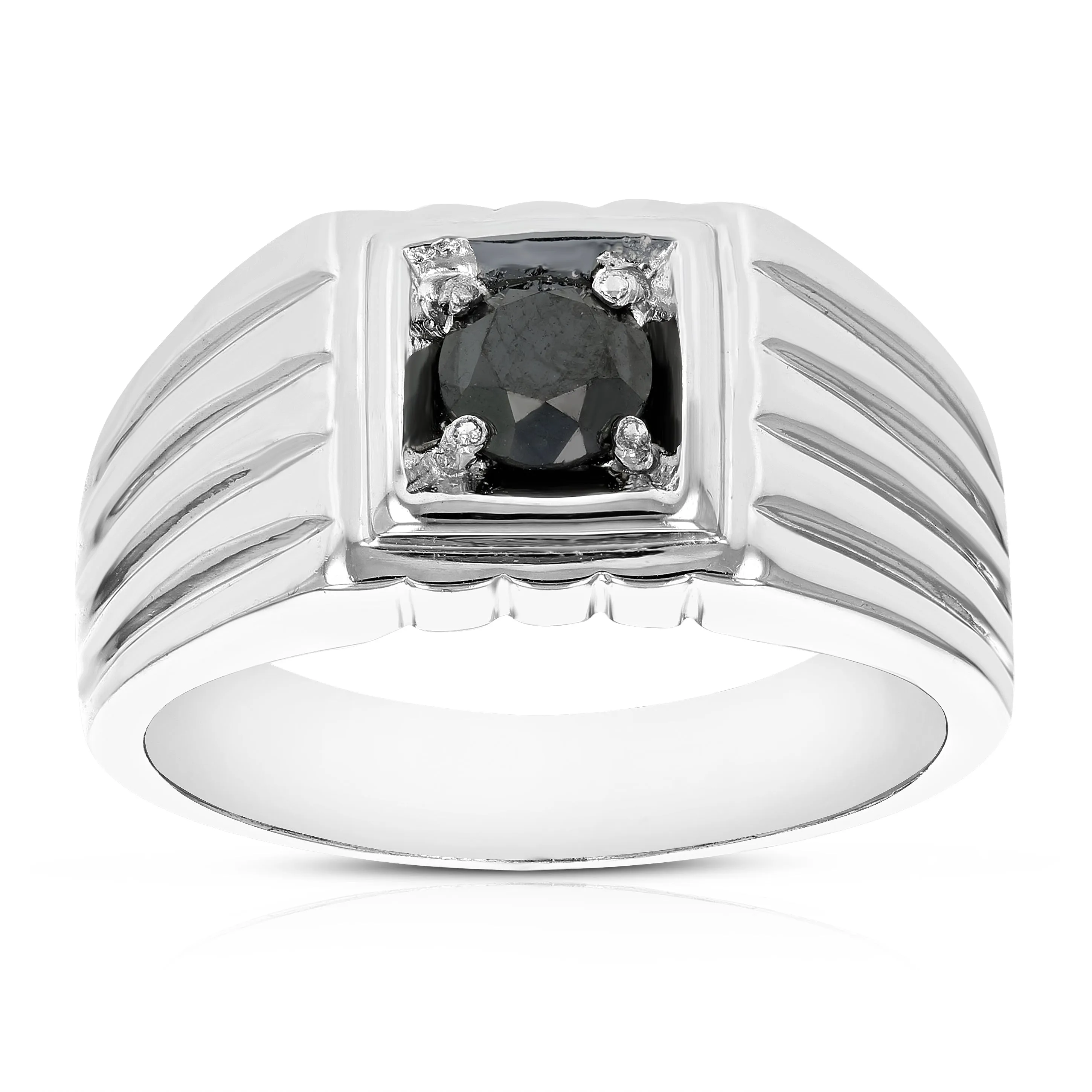 3/4 cttw Black Solitaire Diamond Engagement Ring in Sterling Silver