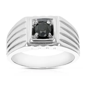 3/4 cttw Black Solitaire Diamond Engagement Ring in Sterling Silver