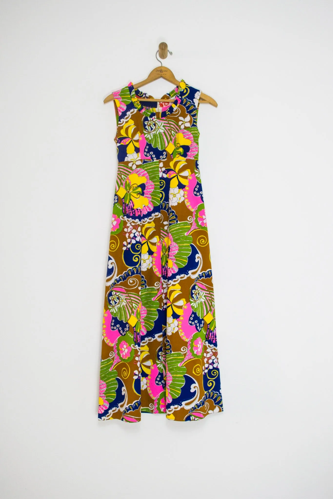 60's BRIGHT RUFFLE COLLAR MAXI / SMALL