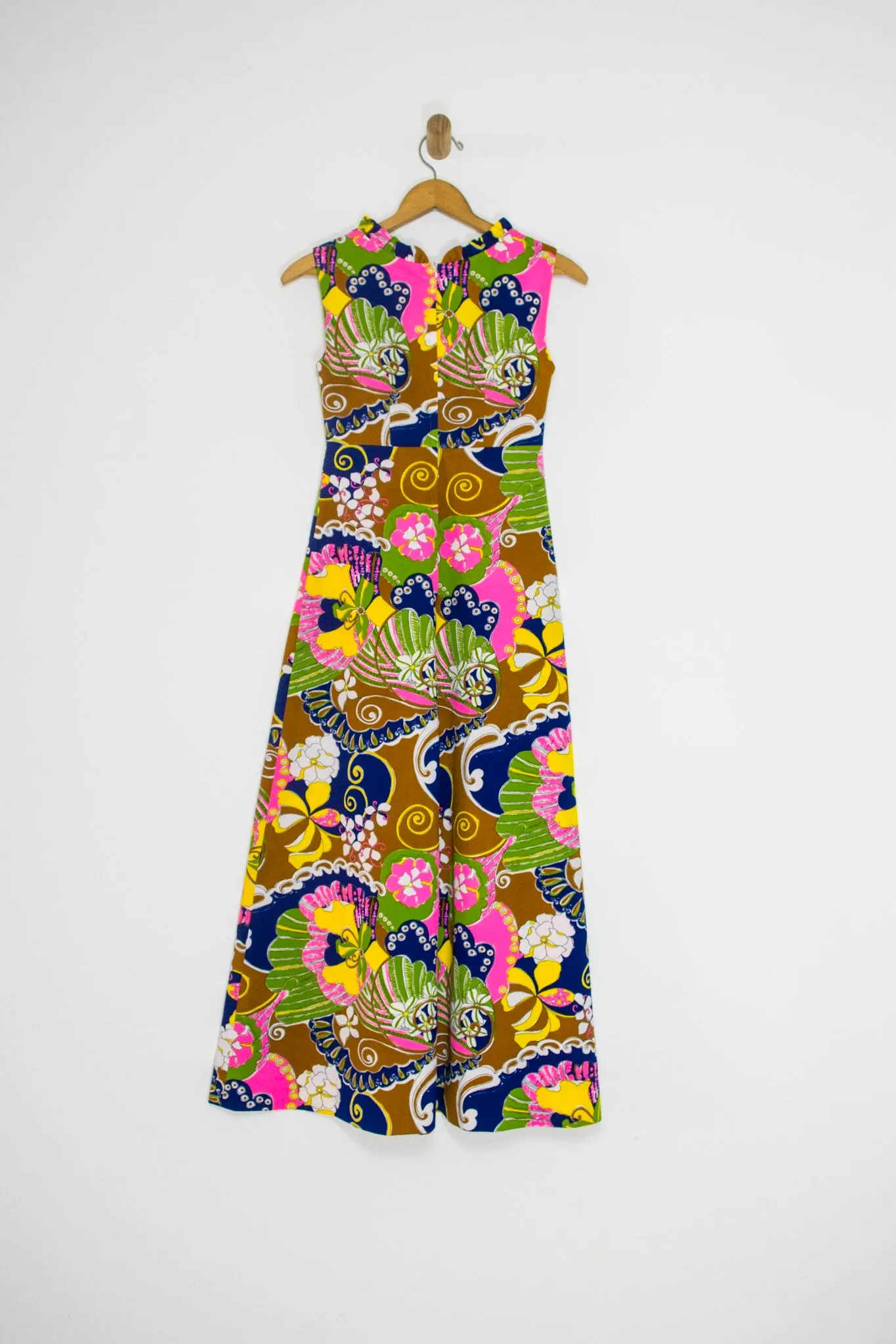 60's BRIGHT RUFFLE COLLAR MAXI / SMALL