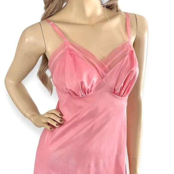60s VTG Vanity Fair Pink Hand Dyed Barbiecore‎ Slip Dress S