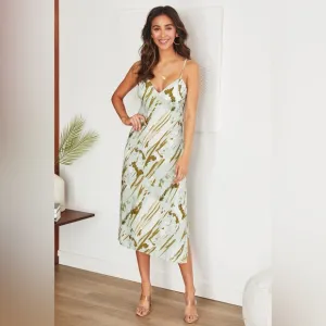(6800-GRN) BRUSHSTROKE PRINT CAMI SLIP DRESS