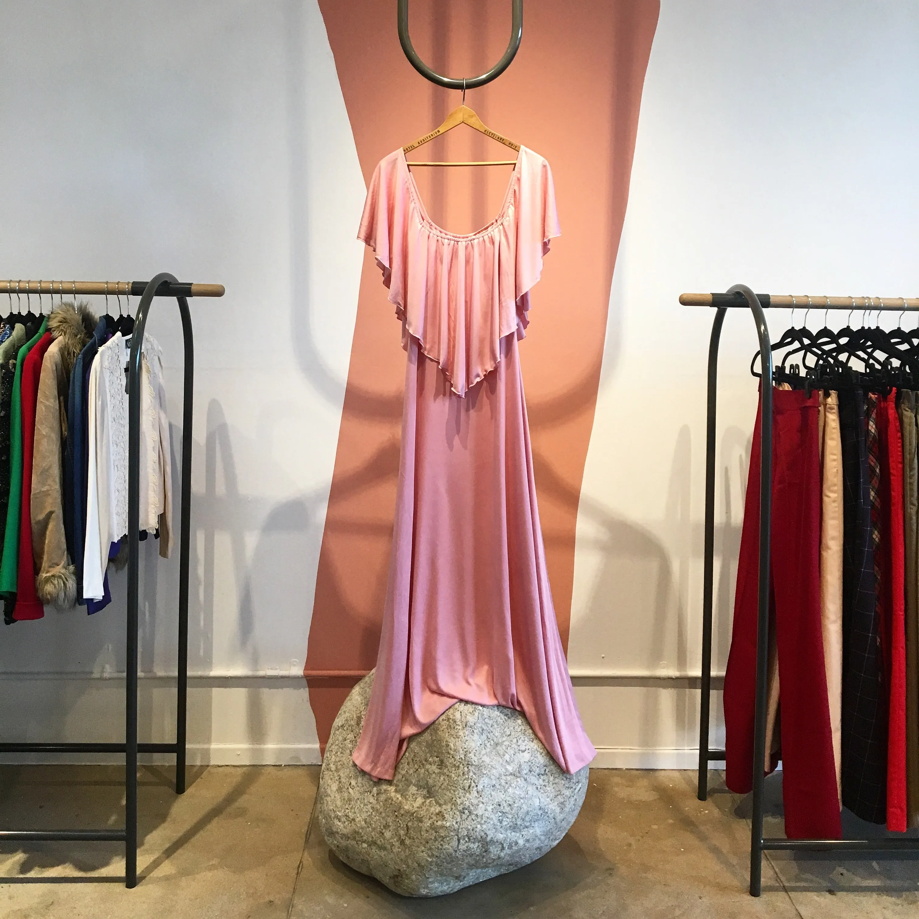 70's DRAPED CAPELET MAXI DRESS / MEDIUM
