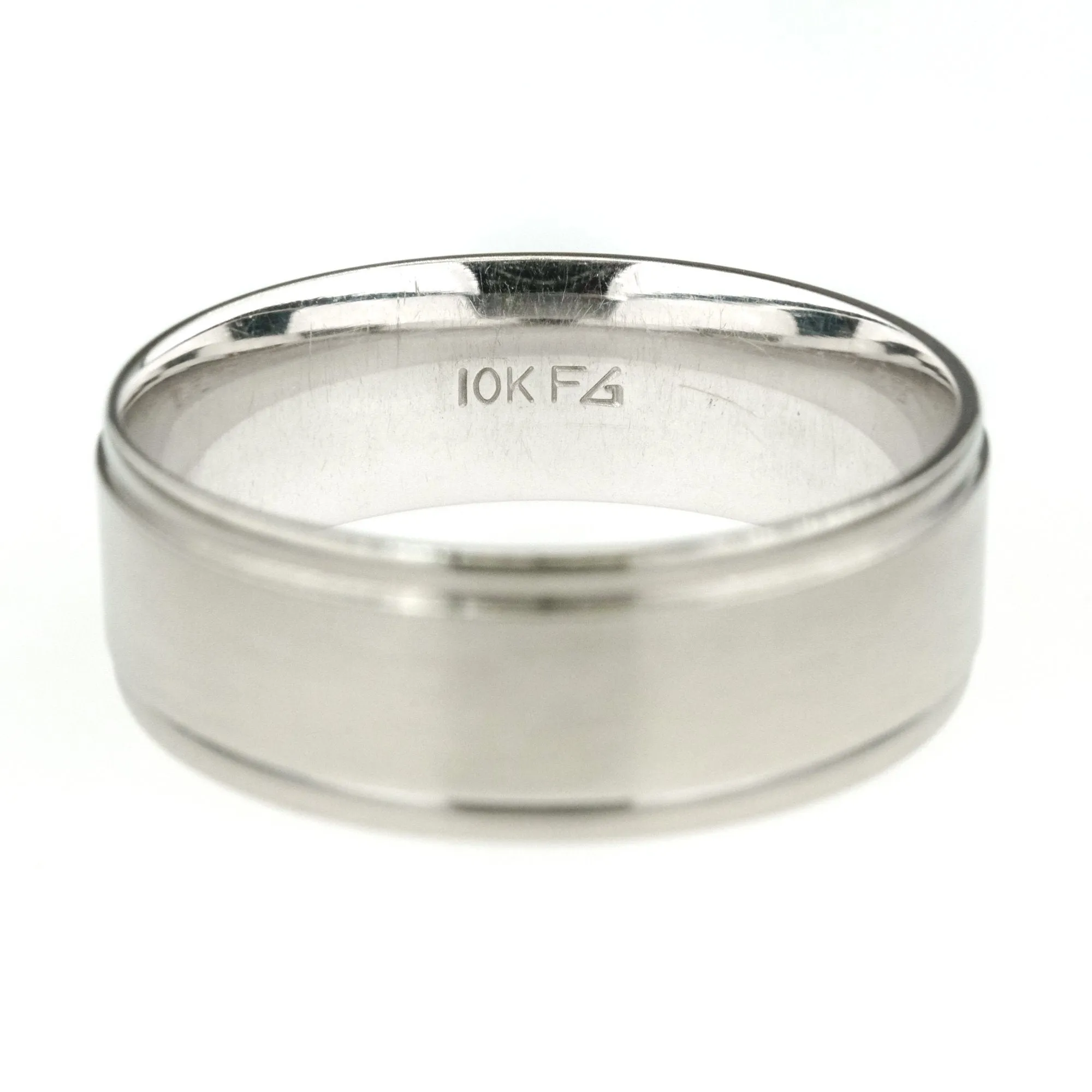 7.9mm Wide Comfort Fit Brushed Wedding Band  in 10K White Gold