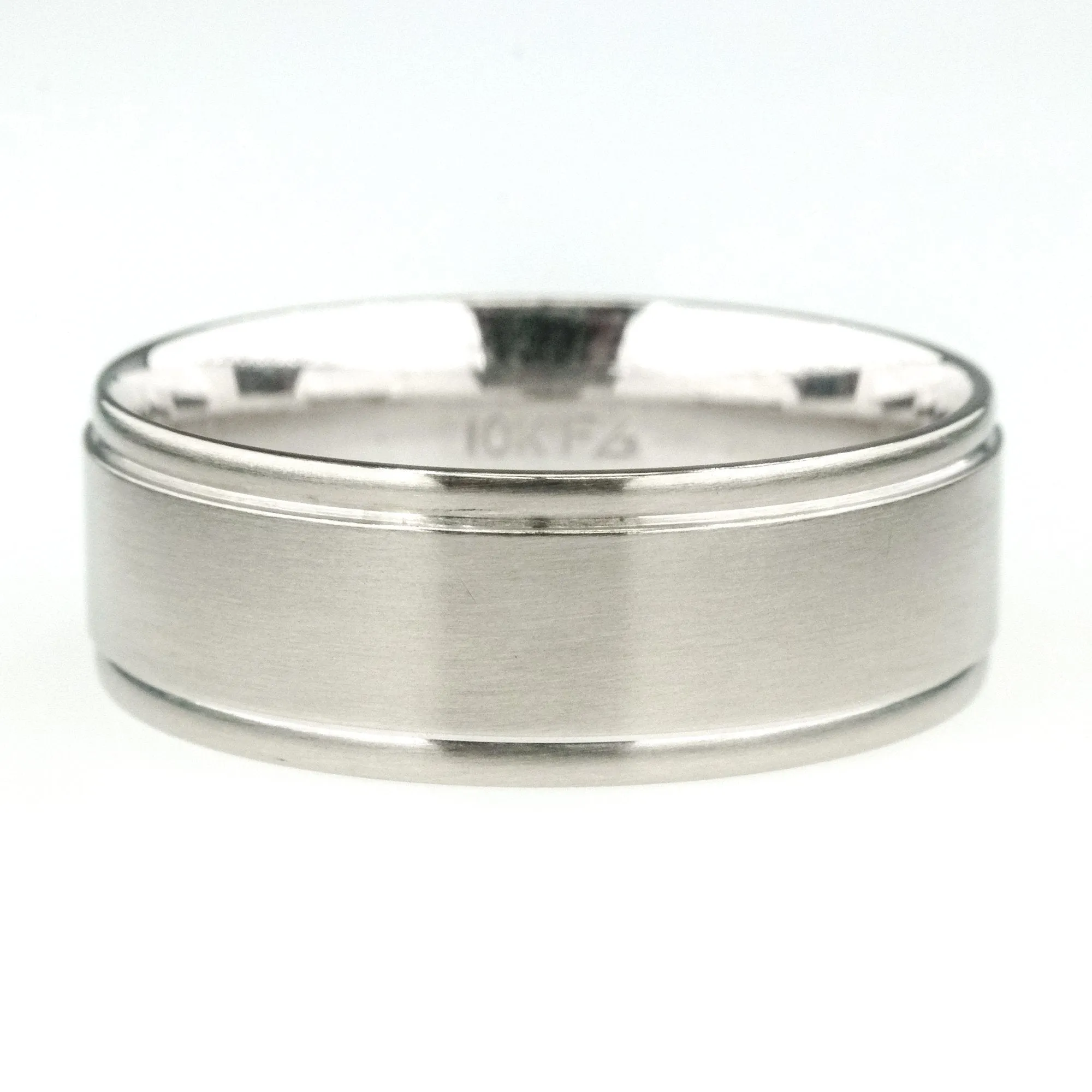 7.9mm Wide Comfort Fit Brushed Wedding Band  in 10K White Gold