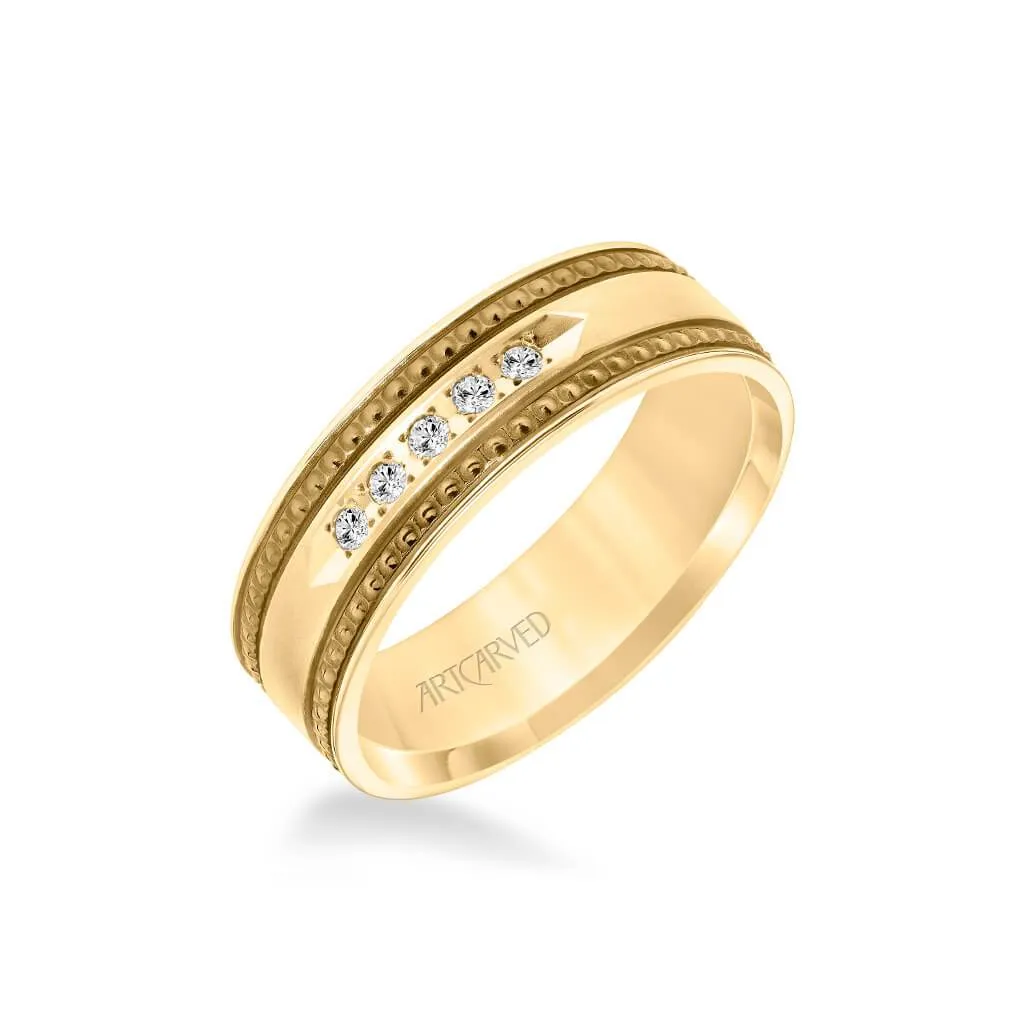 7MM Shades of Grey Collection Five Stone Diamond Wedding Band - Textured Black Rhodium Detail and Flat Edge