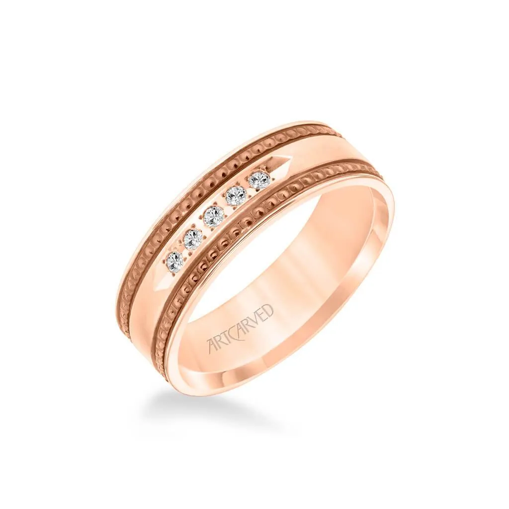 7MM Shades of Grey Collection Five Stone Diamond Wedding Band - Textured Black Rhodium Detail and Flat Edge