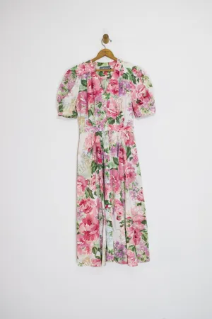 80’s PUFF SLEEVE FLORAL DRESS / MEDIUM