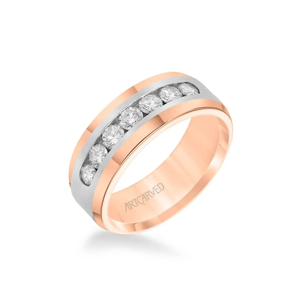 8MM Men's Wedding Band - Channel Set Diamonds and Bevel Edge