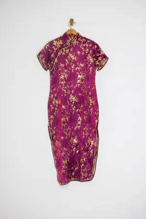 90's MAROON AND GOLD CHEONGSAM / MEDIUM