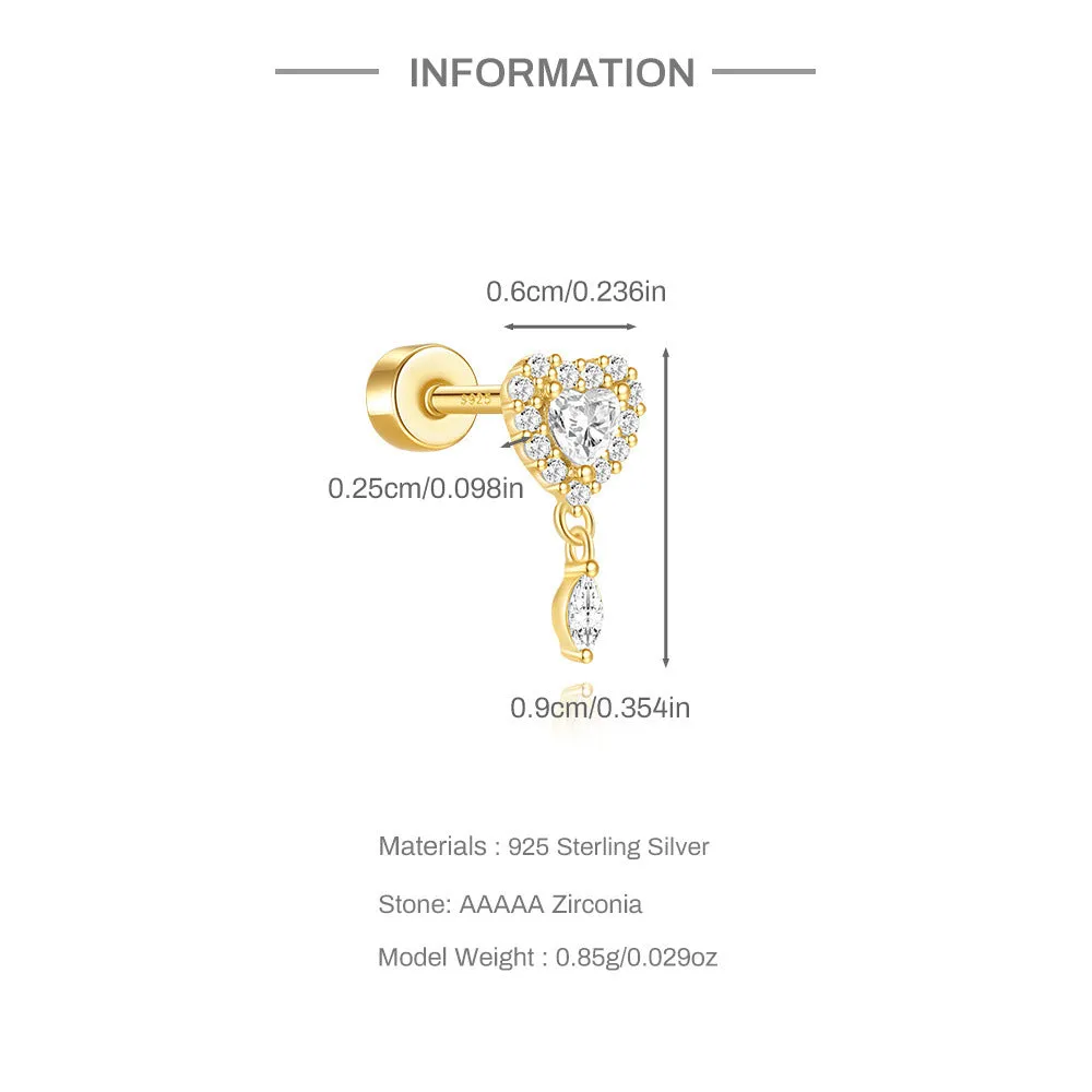 925 Silver Heart Oval Flat Back Earrings