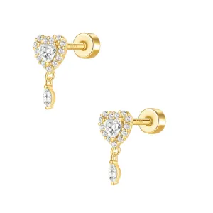 925 Silver Heart Oval Flat Back Earrings