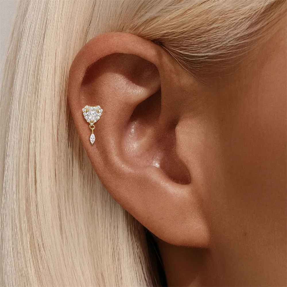 925 Silver Heart Oval Flat Back Earrings