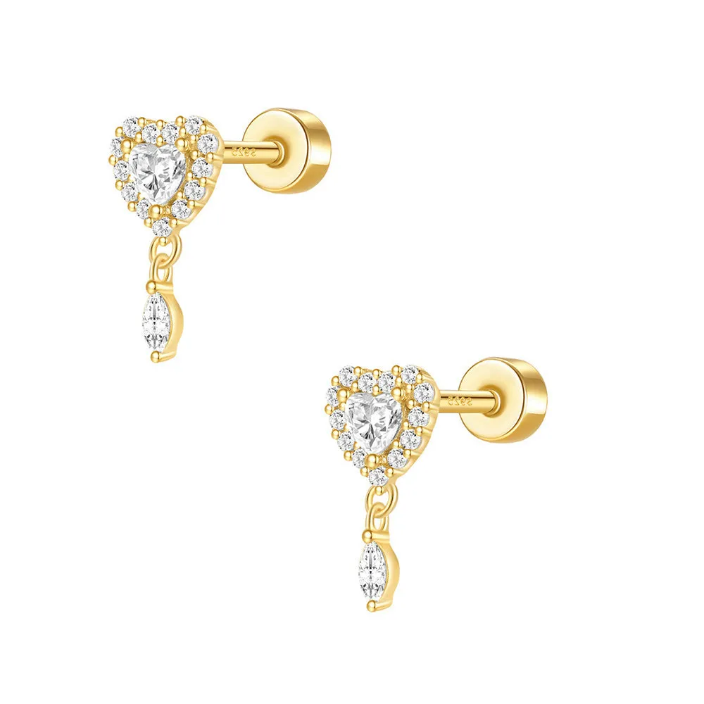 925 Silver Heart Oval Flat Back Earrings