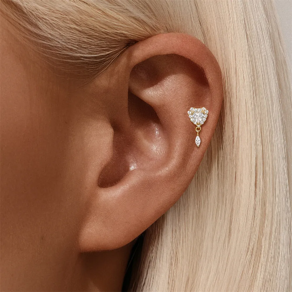 925 Silver Heart Oval Flat Back Earrings