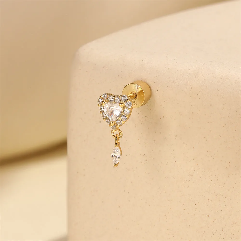 925 Silver Heart Oval Flat Back Earrings