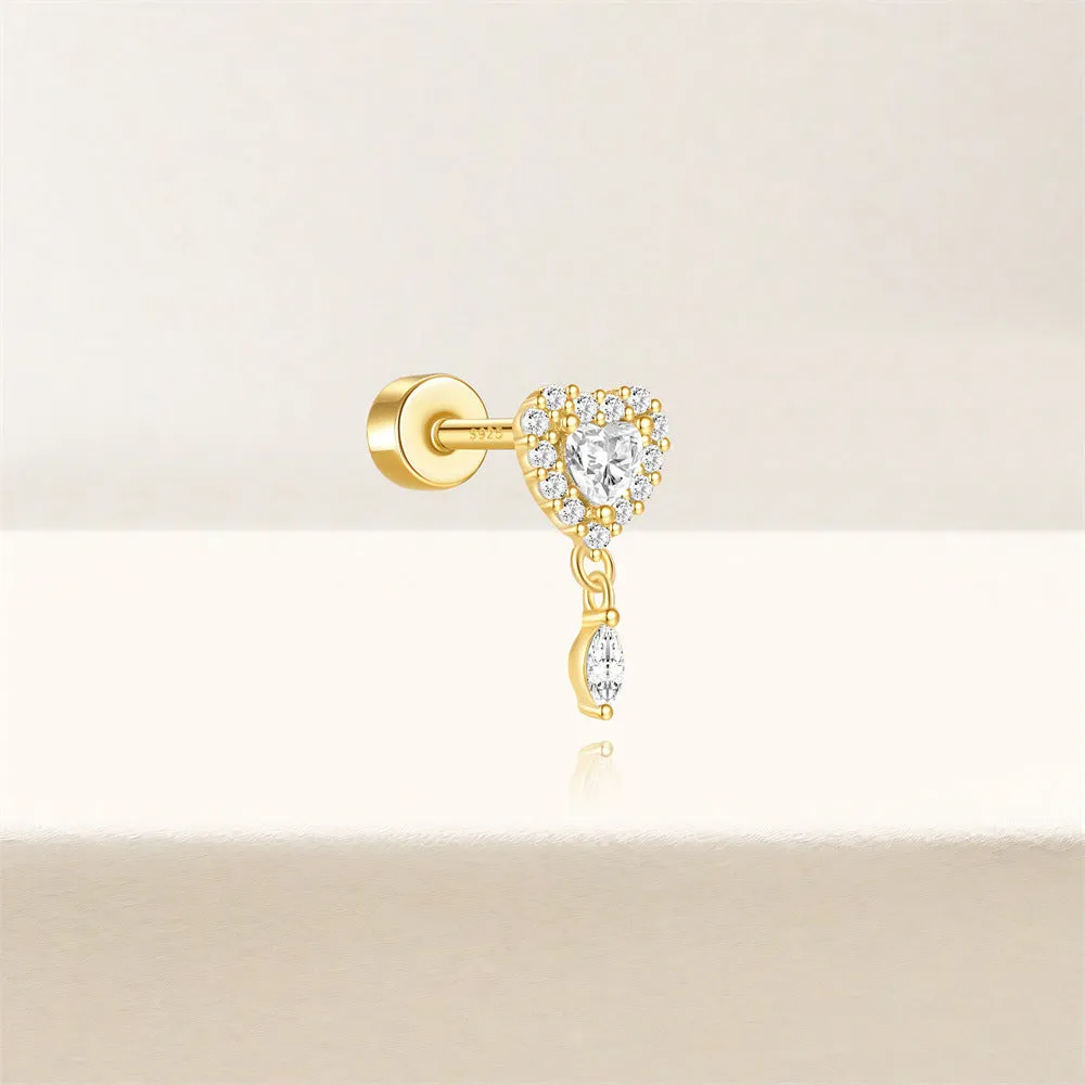 925 Silver Heart Oval Flat Back Earrings