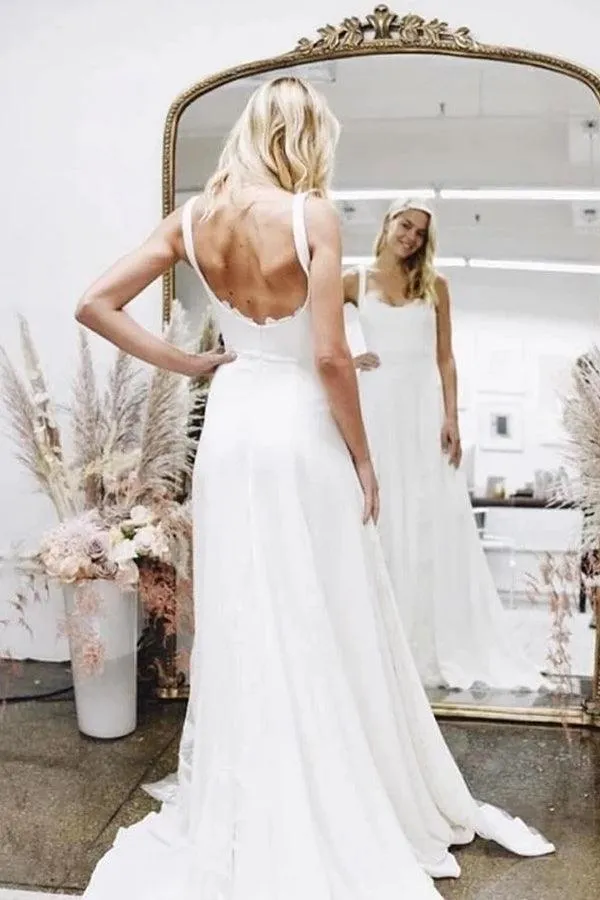 A-Line Unique Design Plus Size Beach Vintage Long Wedding Dresses TN328