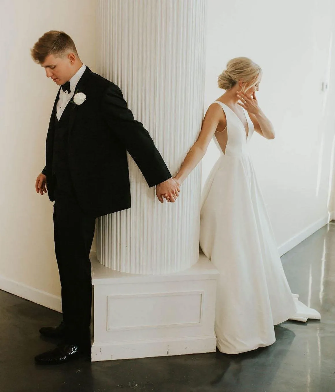 A-Line V Neck Ivory Satin Simple Elegant Wedding Dresses Bridal Gown TN244