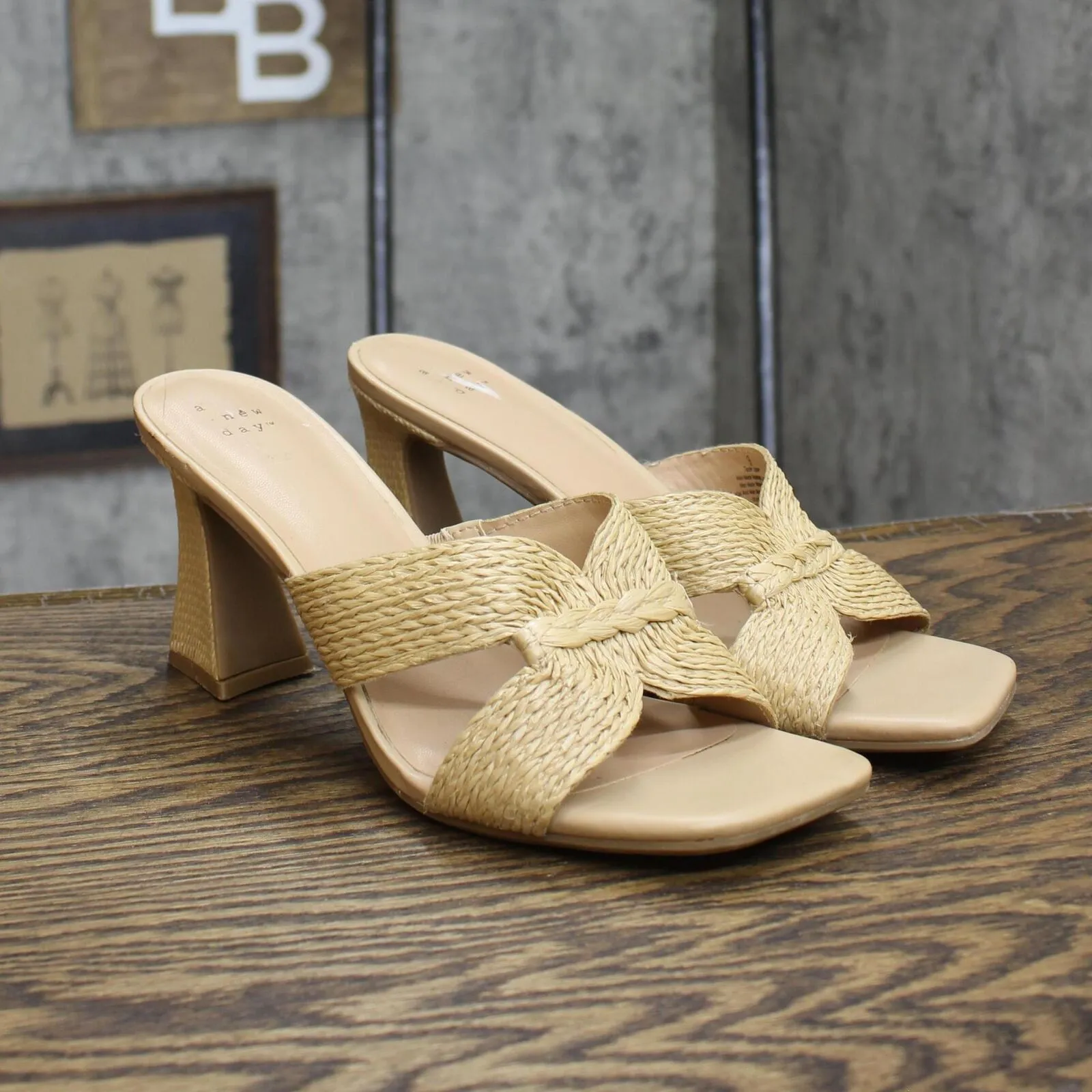 A New Day Women's Tia Mule Heels 89530591 Beige Brown 9M