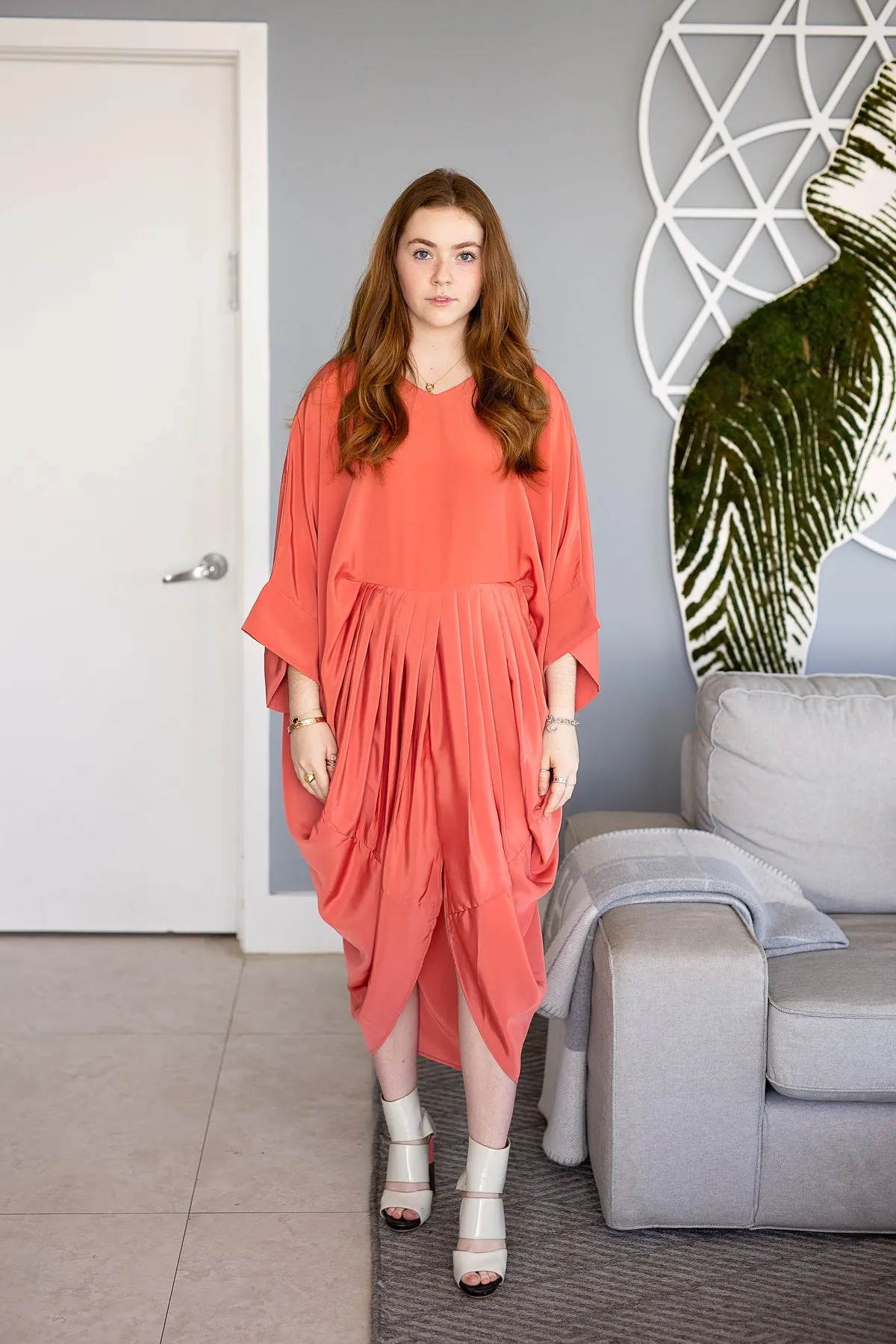 Akari Dress - Coral Crepe