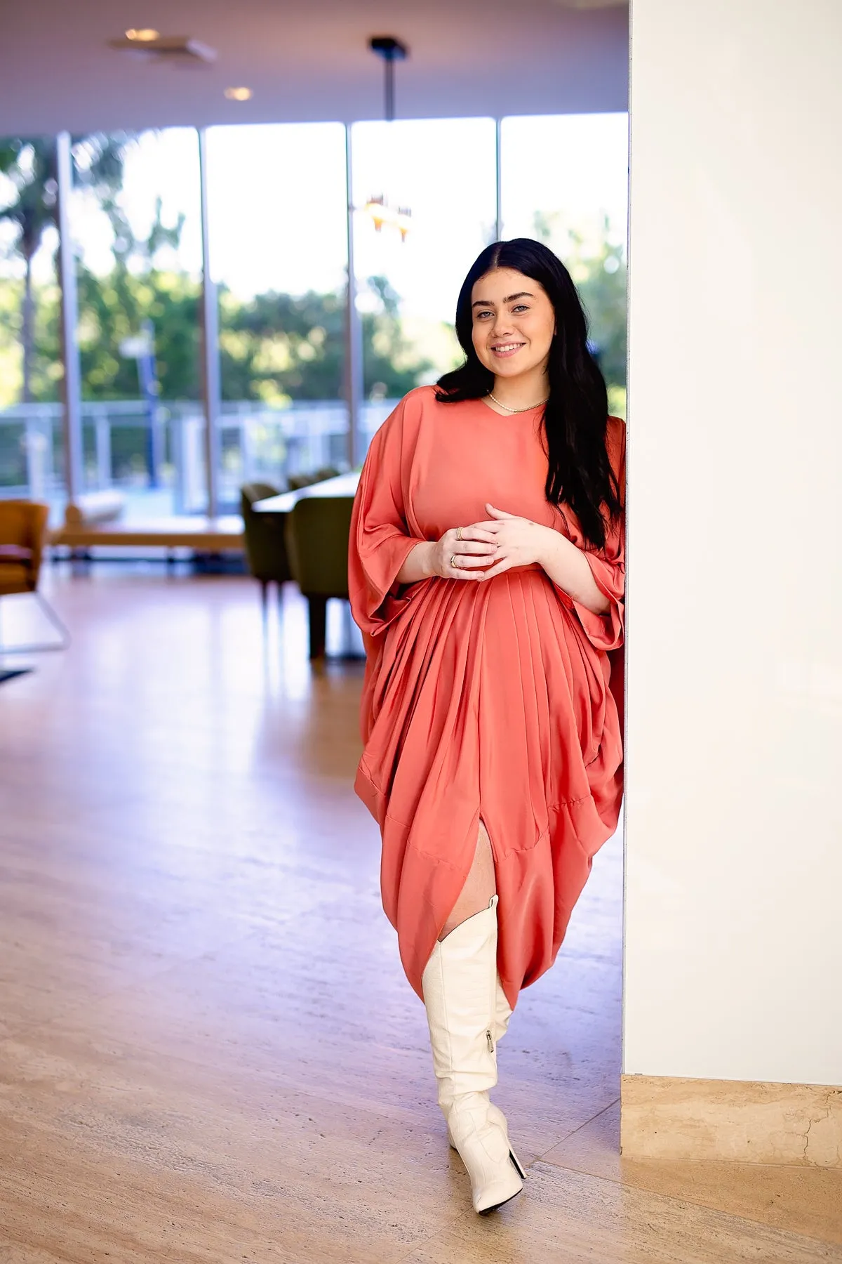 Akari Dress - Coral Crepe