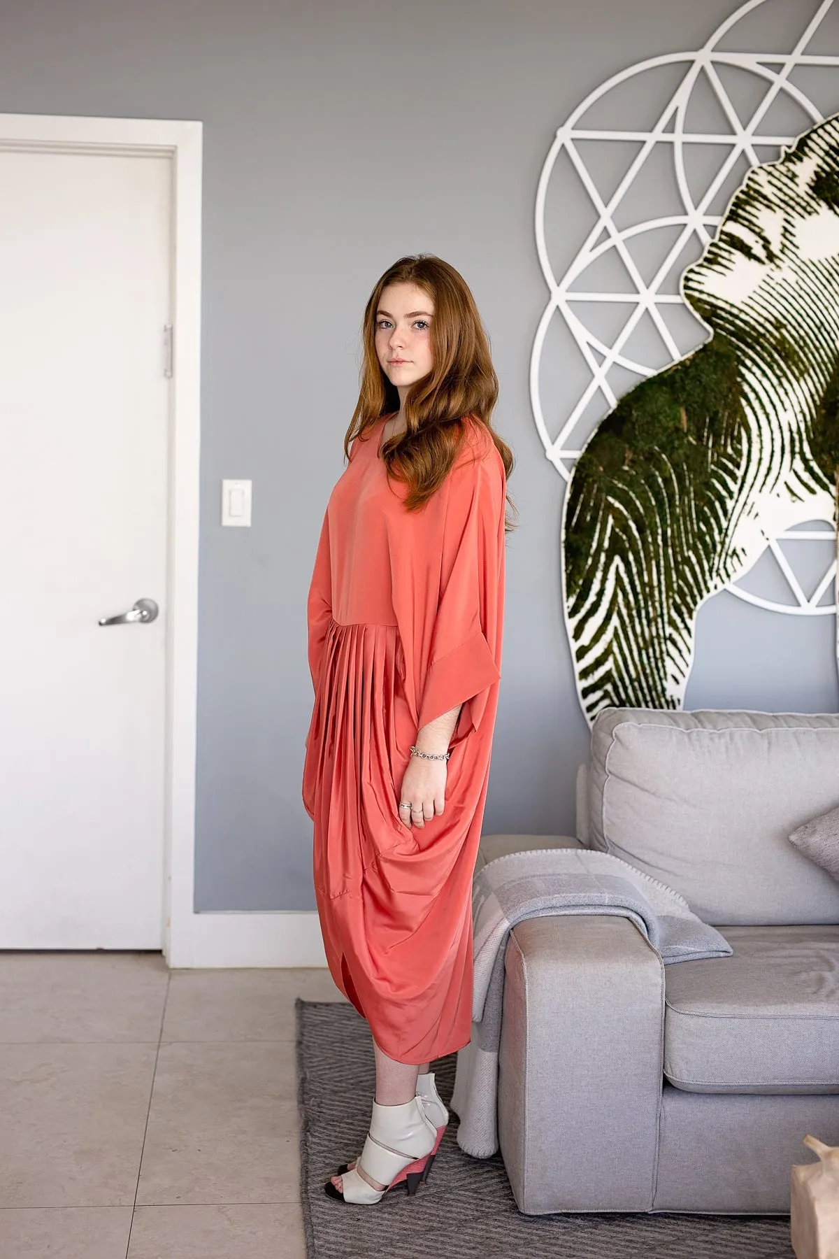 Akari Dress - Coral Crepe