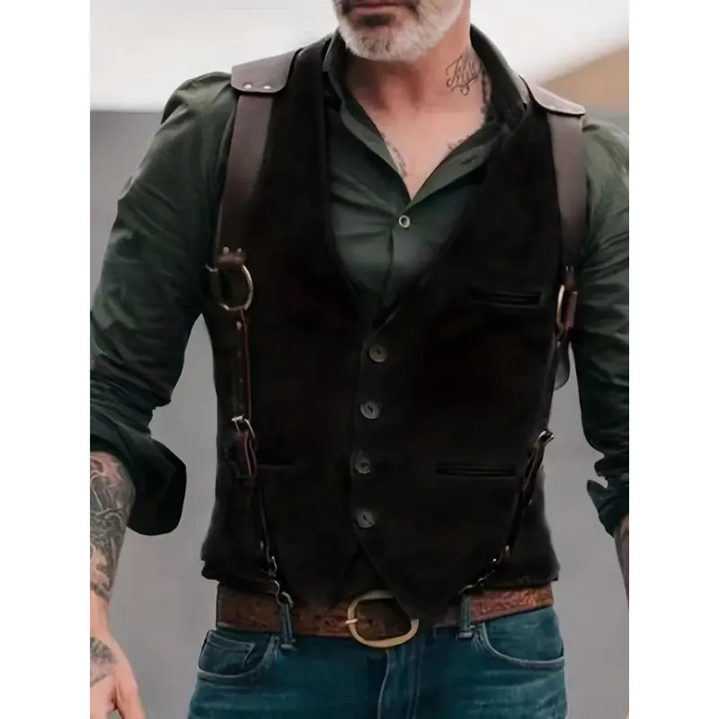 Alexander | Men's Vintage Tailored Vest With Harness | Button-Up