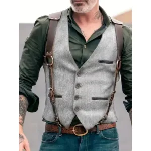 Alexander | Men's Vintage Tailored Vest With Harness | Button-Up