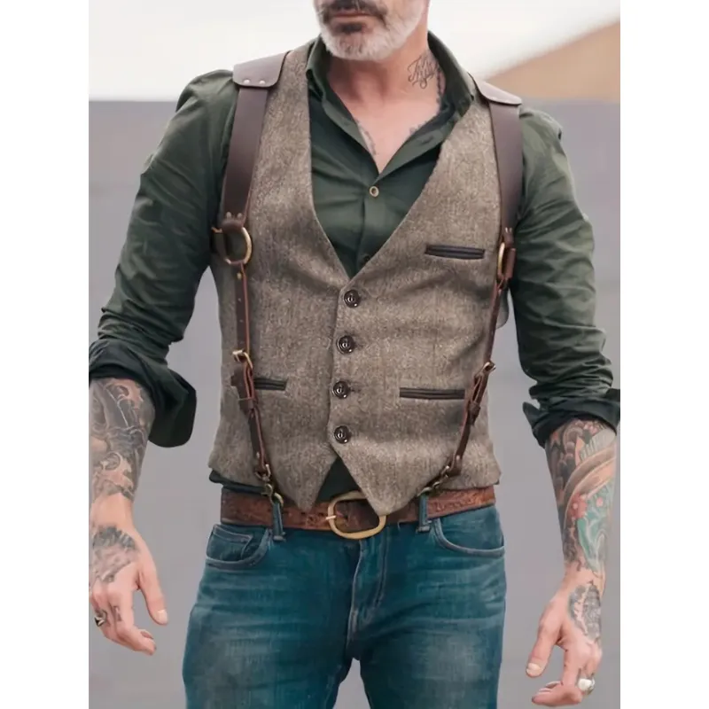 Alexander | Men's Vintage Tailored Vest With Harness | Button-Up