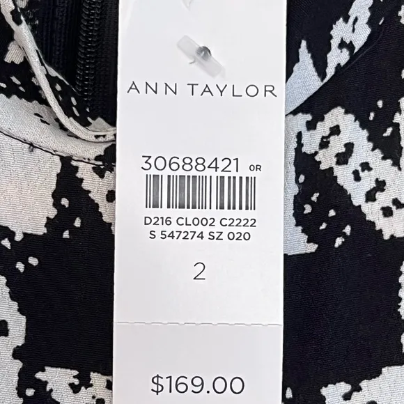Ann Taylor Women Black White Houndstooth Dress 2 Flowy Long Sleeves Modest Relax