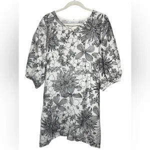 Anthropologie Bryn Walker Carina Floral Print 100% Linen Dress Puff Sleeve Sz M