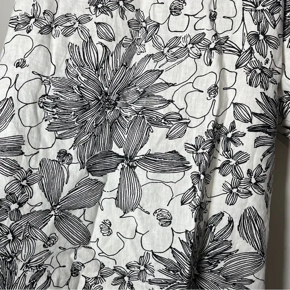 Anthropologie Bryn Walker Carina Floral Print 100% Linen Dress Puff Sleeve Sz M